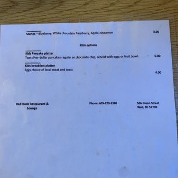 Red Rock Restaurant - Breakfast menu for kids - American Near Me - Wall, South Dakota
