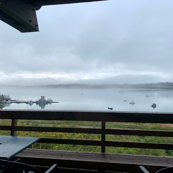 Fairweather Dining Room - View of Glacier Bay pier from the dining room. - American Near Me - Gustavus, Alaska