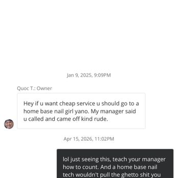 Organic Nail Lounge - The owners response to the review of their POOR UNPROFESSIONAL SERVICE LMAOOOO. So glad I never gave them business. - Nail Salons Near Me - Perris, California