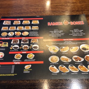 Ramen Bones - Side 1 of mini menu - Noodles Near Me - Kapolei, Hawaii Ramen Bones - Side 1 of mini menu - Noodles Near Me - Kapolei, Hawaii
