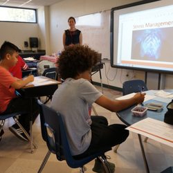 Asian Youth Center - Teen Leadership Career College (TLCC) program at Jefferson Middle School holds workshops such as stress management for our young leaders!