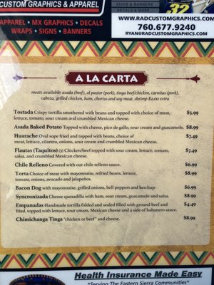 Menu photo 2 Oasis Mexican Restaurant Ridgecrest, CA