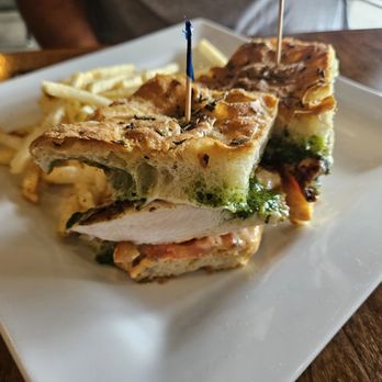 The Abbey - Chicken caprese sandwich with fries - Gastropubs Near Me - Seal Beach, California The Abbey - Chicken caprese sandwich with fries - Gastropubs Near Me - Seal Beach, California