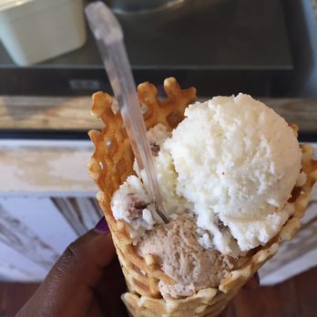 Dolce Neve - goat cheese/pecan (I think) on top and hazelnut on bottom.. the in-house cones are light and crisp. - Gelato Near Me - Austin, Texas Dolce Neve - goat cheese/pecan (I think) on top and hazelnut on bottom.. the in-house cones are light and crisp. - Gelato Near Me - Austin, Texas