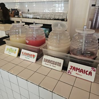 Tacombi - Fresh juices! Piña is sweetened, Jamaica is not so get you some agave - Tacos Near Me - New York, New York Tacombi - Fresh juices! Piña is sweetened, Jamaica is not so get you some agave - Tacos Near Me - New York, New York