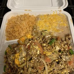 Machaca plate with rice and beans
