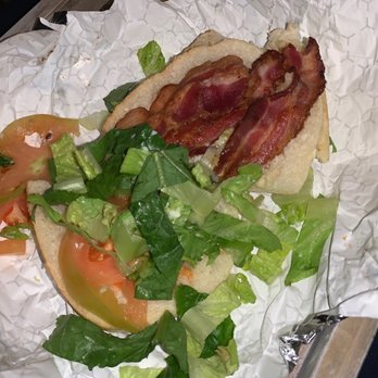 Roc's Café - My BLT! First of all can we talk about this GREEN tomato!!  It tasted like grass - Bakeries Near Me - Elizabeth, New Jersey