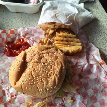Boomer's Drive In - BBQ burger with waffle fries. - Burgers Near Me - Bellingham, Washington