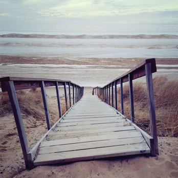 Oval Beach - Our summer stairs don't look as enticing when it is this cold out! - Beaches Near Me - Saugatuck, Michigan
