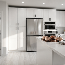 Shaker white cabinet with calacatta countertop