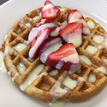 Arize Breakfast Cafe - Waffle topped with strawberry and vanilla cognac sauce - it was just ok - Breakfast & Brunch Near Me - Atlanta, Georgia