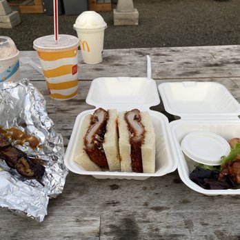 Dozo - Miso eggplant, Tonkatsu sando and chicken wing dumplings. - Ramen Near Me - Eugene, Oregon