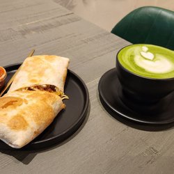 Solid Ground Coffee & Tea - 3 meat burrito and matcha