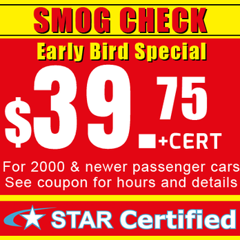 EZ Star Smog Test Only 2 - Early bird special smog check coupon - Smog Check Stations Near Me - Berkeley, California EZ Star Smog Test Only 2 - Early bird special smog check coupon - Smog Check Stations Near Me - Berkeley, California