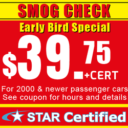 EZ Star Smog Test Only 2 - Early bird special smog check coupon