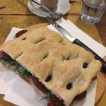 Ala Grande Caffè - Panini w/ salami, sun dried tomato's, fresh lettuce, provolone cheese. - Cafes Near Me - Florence, FI Ala Grande Caffè - Panini w/ salami, sun dried tomato's, fresh lettuce, provolone cheese. - Cafes Near Me - Florence, FI