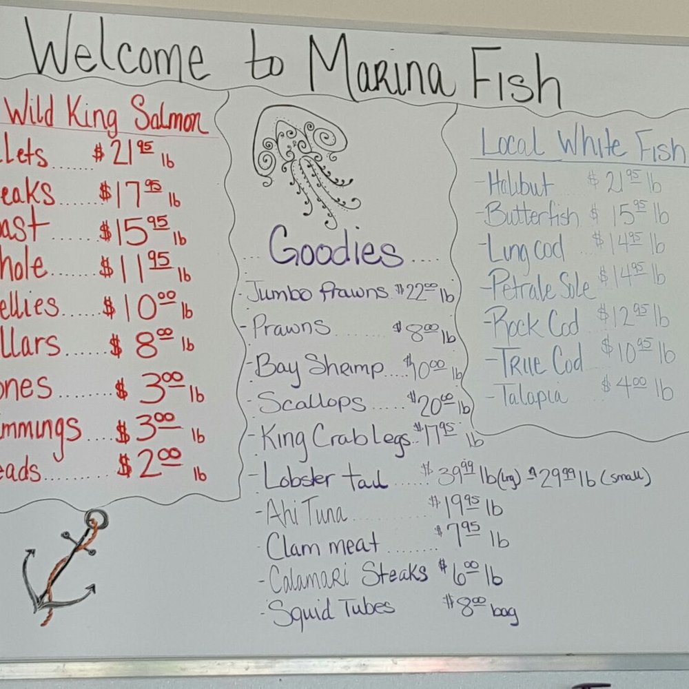 Marina Fish - Menu board on 04/28/2017 - Seafood Markets Near Me - San Leandro, California Marina Fish - Menu board on 04/28/2017 - Seafood Markets Near Me - San Leandro, California