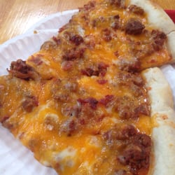 Two cuts of their magnificent Bacon Cheeseburger Pizza