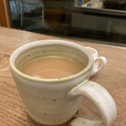 Old mountain black tea with almond milk. Old mountain black tea with almond milk.