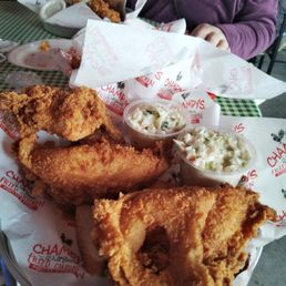 3 piece white meat with two sides of slaw $14. 3 piece white meat with two sides of slaw $14.