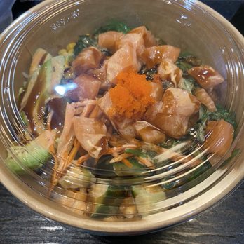 Taichi Bubble Tea - Custom Sushi Bowl: salmon protein, cucumber, avocado, seaweed salad, carrots, corn, masago, and spicy mayo - Poke Near Me - Bel Air, Maryland Taichi Bubble Tea - Custom Sushi Bowl: salmon protein, cucumber, avocado, seaweed salad, carrots, corn, masago, and spicy mayo - Poke Near Me - Bel Air, Maryland