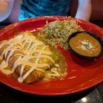 Blue Agave Mexican Cantina - Two shrimp enchiladas with rice and beans - Mexican Near Me - Phoenix, Arizona