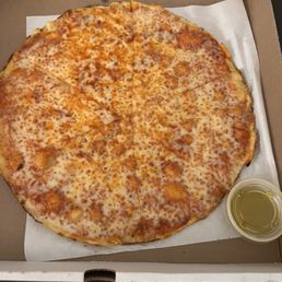 Cheese pizza with a side oh "hot oil" Cheese pizza with a side oh "hot oil"