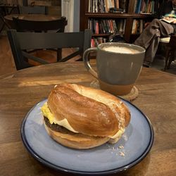 Time & Peace Cafe - Sausage egg and cheese and oat mocha