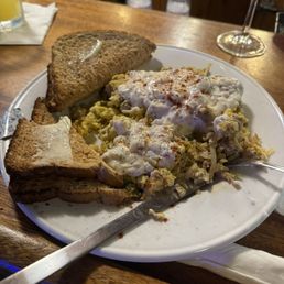 What-Not Scramble - sausage, eggs and hashbrowns topped with sausage gravy
