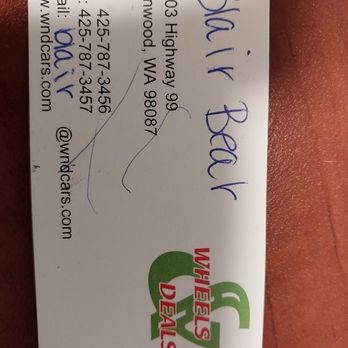 Wheels & Deals - Business card of amazing salesperson - Car Dealers Near Me - Lynnwood, Washington Wheels & Deals - Business card of amazing salesperson - Car Dealers Near Me - Lynnwood, Washington