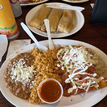 Mercado del Sol - Enchiladas plate and pork tamales - Mexican Near Me - Concord, California