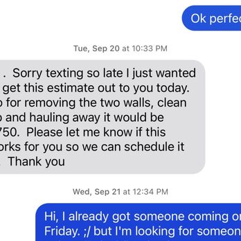 Victor's Drywall - This is the text message of the other person that was charging me the same amount with cleaning after himself. - Drywall Installation & Repair Near Me Victor's Drywall - This is the text message of the other person that was charging me the same amount with cleaning after himself. - Drywall Installation & Repair Near Me