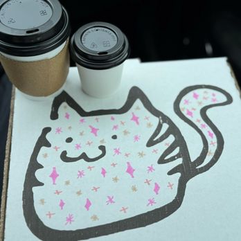Potomac Chocolate - Cute hand drawn pizza box with Traditional (bigger cup) and European (smaller cup) drinking chocolate. - Chocolatiers & Shops Near Me - Occoquan, Virginia
