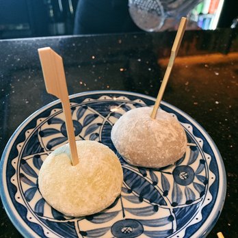 Sushi Taro - Dessert: Mochi Icecream - green tea (left), black sesame (right) - Sushi Bars Near Me - Washington, DC, District of Columbia Sushi Taro - Dessert: Mochi Icecream - green tea (left), black sesame (right) - Sushi Bars Near Me - Washington, DC, District of Columbia