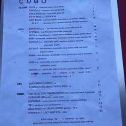 CUBO  - Starters and (star of the show) pizza menu