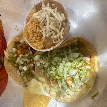 El Taco Jalisco - 2 chicken tacos with a side of rice and beans - Mexican Near Me - Buford, Georgia