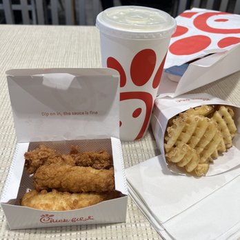 Chick-fil-A - Chick-fil-A Chick-n-Strips, Chick-fil-A Lemonade, and Chick-fil-A Waffle Potato Fries - Chicken Shop Near Me - New York, New York