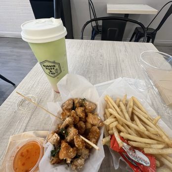 Bubble Puff & Tea - strawberry meets uji, Popcorn Chicken, French Fries - Bubble Tea Near Me - Pasadena, California