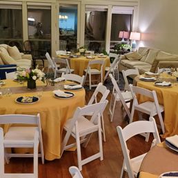 Our party setup with chairs, tables and linens from Party on Texas