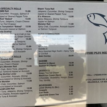 Sushi Plus - The New Menu - Sushi Bars Near Me - Helendale, California