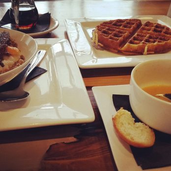 Gather - Oh No You Didn't grits bowl, Waffle, and Seafood Bisque. Yum! - Bars Near Me - Atlanta, Georgia
