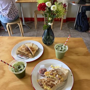 Charm Coffee - Breakfast burrito with ham, mortadella sandwich, and 2 marchas - Cafes Near Me - San Francisco, California