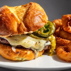 Nap's Grill - Rockefeller burger, New Mexico green chile, pepper jack cheese, grilled fresh jalapenos