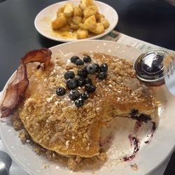 Mystic Kitchen - Blueberry Buckle Pancakes with side of Home Fries