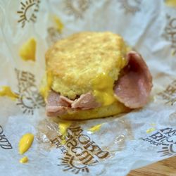 Tudor's Biscuit World - 10/2025 - My good ol girl- country ham with melted cheese. The picture doesn't do the biscuit size justice. Hubby said, "This is huge!"