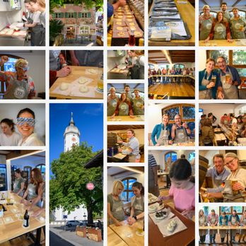 Zum Bauer - A lively collage capturing the spirit of Zum Bauer's Pretzel Making Experience -- guests laughing, rolling dough, and sharing cheers! - Walking Tours Near Me - Garmisch-Partenkirchen, BY
