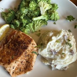 Blackened Cajun Salmon Salmon and broccoli was a little dry. Blackened Cajun Salmon Salmon and broccoli was a little dry.