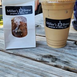 Millers Brew - French toast donut and iced latte.