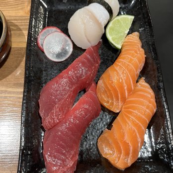 Niko Niko Japanese Cuisine - Looks great doesn't it? Tuna, Salmon and scallop nigiri. Looks can be deceiving. Sushi was too warm, fish was asian restaurant sushi grade - Japanese Near Me - Irvine, California Niko Niko Japanese Cuisine - Looks great doesn't it? Tuna, Salmon and scallop nigiri. Looks can be deceiving. Sushi was too warm, fish was asian restaurant sushi grade - Japanese Near Me - Irvine, California