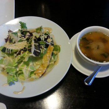 JP Asian Fusion - salad with a ton of dressing and miso soup - Asian Fusion Near Me - Modesto, California JP Asian Fusion - salad with a ton of dressing and miso soup - Asian Fusion Near Me - Modesto, California